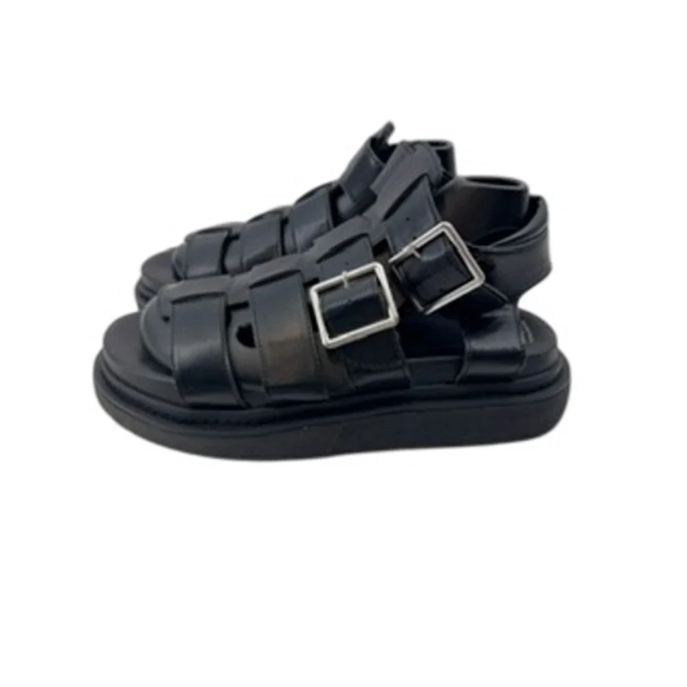 No Boundaries Womens Black Fisherman Sandals Platform Caged‎ Straps Size 9